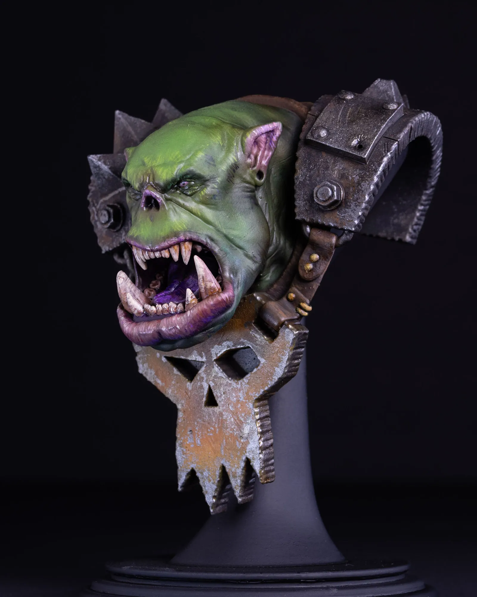 Finished Ork bust, three-quarter view